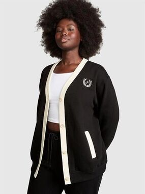 Vicrorias Secret NWT  PINK Premium Fleece Boyfriend Cardigan Black Sz X-LARGE